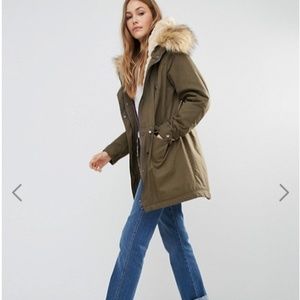 Classic Parka Jacket Outwear Furred Military Green